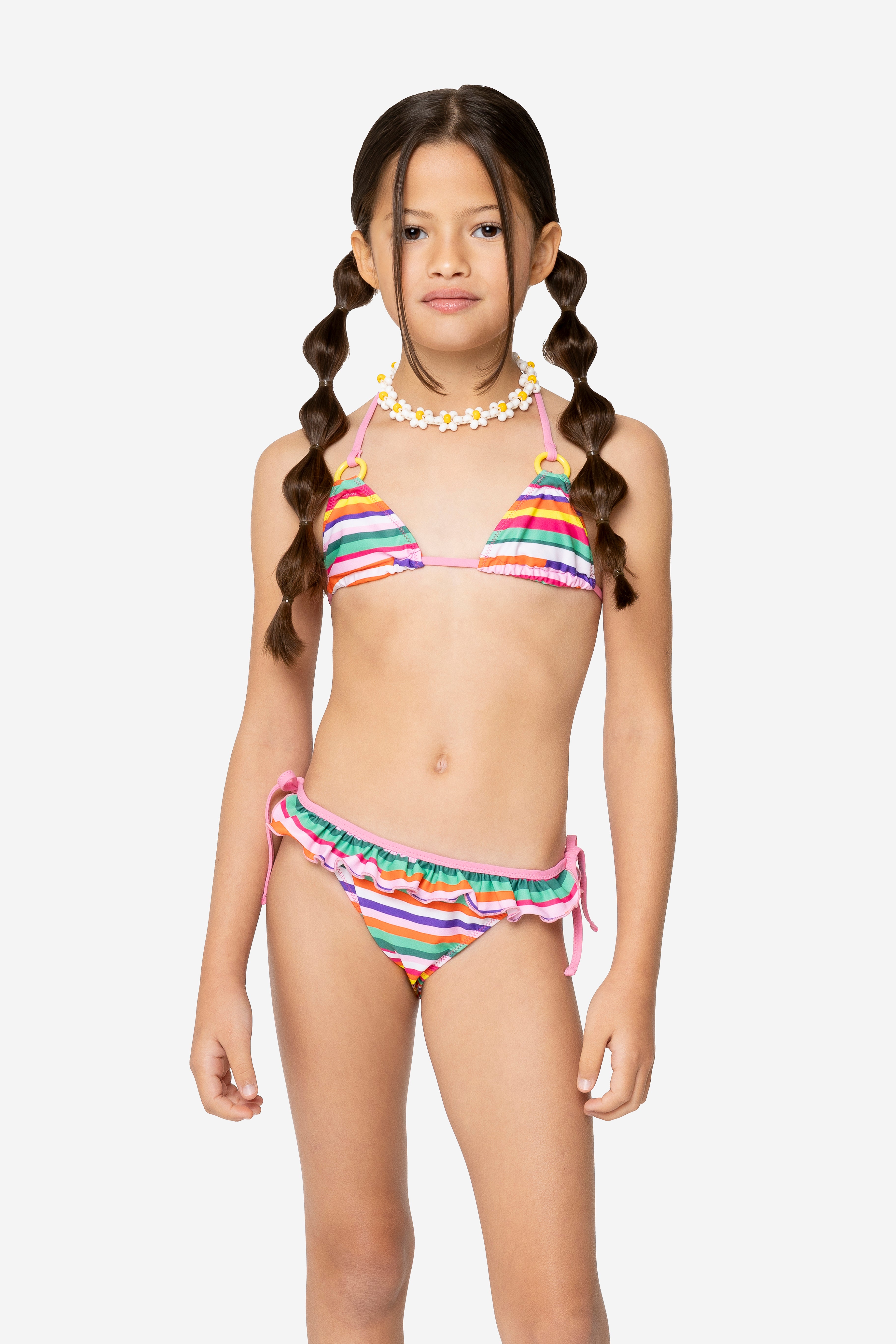 Girl in swimsuit Triangle Bikini Top and Slip Girl STRIPES LATINO – 4giveness
